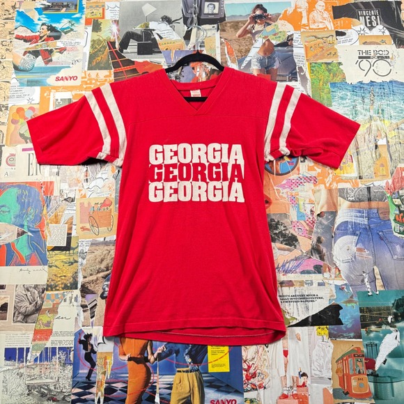 WOLF Tops - Vintage 80s Georgia Bulldogs Football‎ Jersey Style T Shirt Red Medium